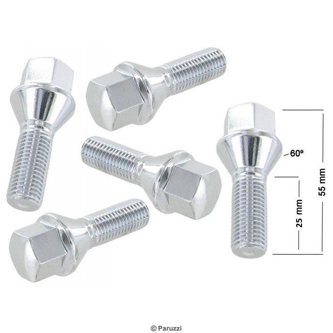 Radbolzen Chrom M12x1,5 verchromt 55mm Schlüsselweite 17mm