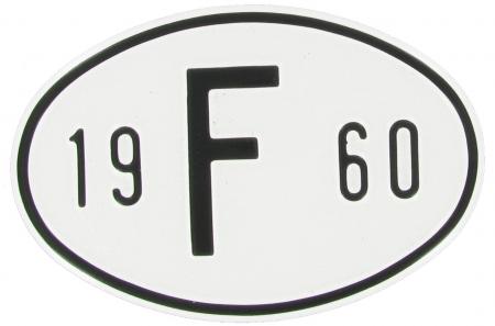 Landesplakette F 1960 – Aluminium Nationalitätszeichen für Oldtimer