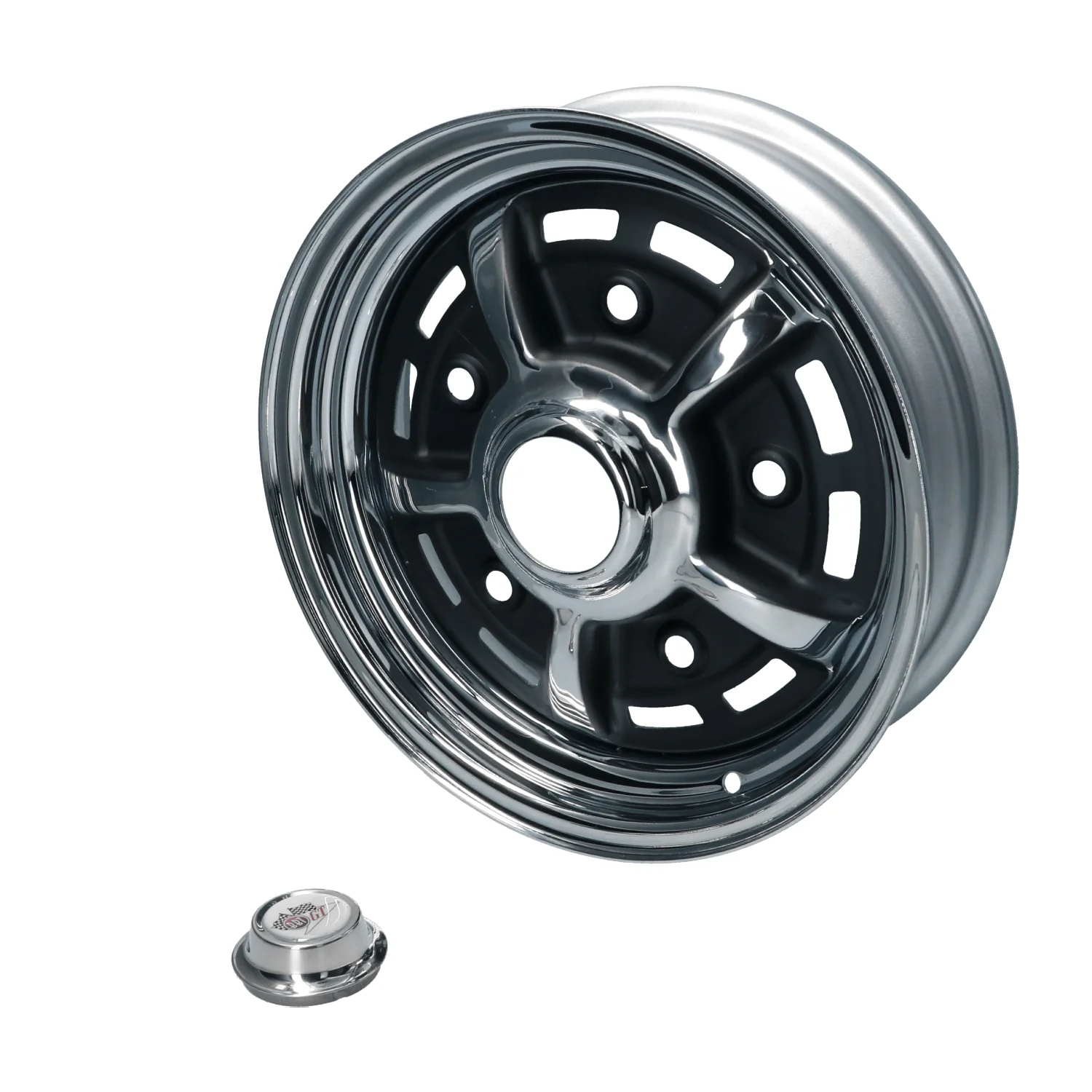 BBT Sprintstar Rad 4,5x15" Chrom/schwarz 5-Loch für VW Käfer