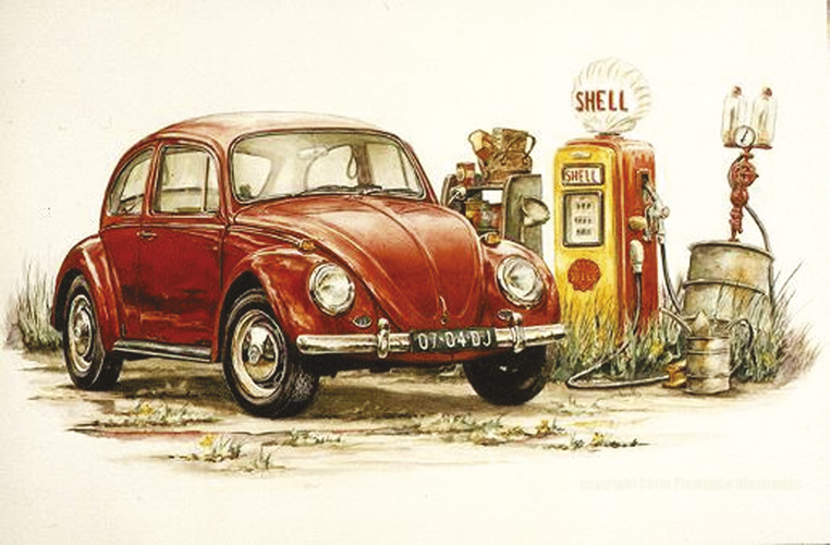 Litho 1966 Käfer – limitierte Kunstdrucke Aquarell 50x70cm