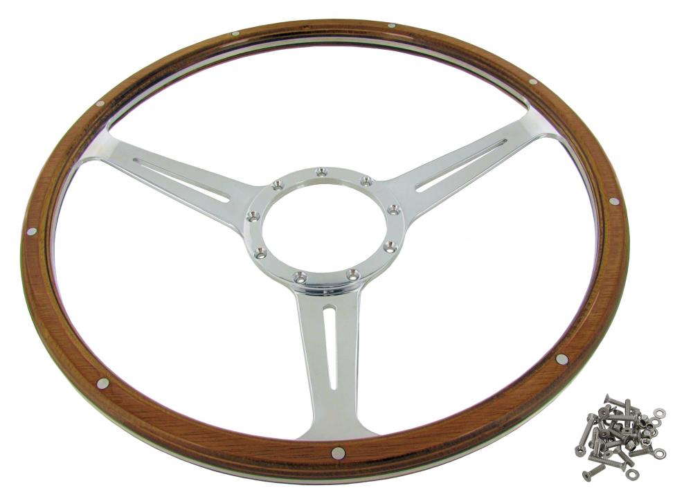 Nardi Design Holz Lenkrad 40cm, verchromt, für VW Klassiker
