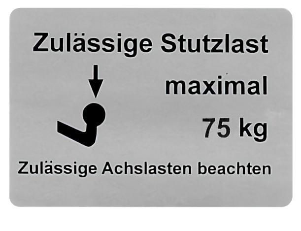 Aufkleber Anhängerkupplung Stützlast 75 kg VW Restaurierung