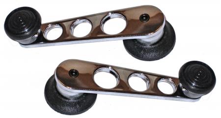 Verchromte Fensterkurbel mit schwarzem Knopf und Druckring