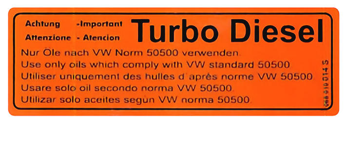 Ventildeckel Aufkleber Ölspezifikation orange Turbo Diesel