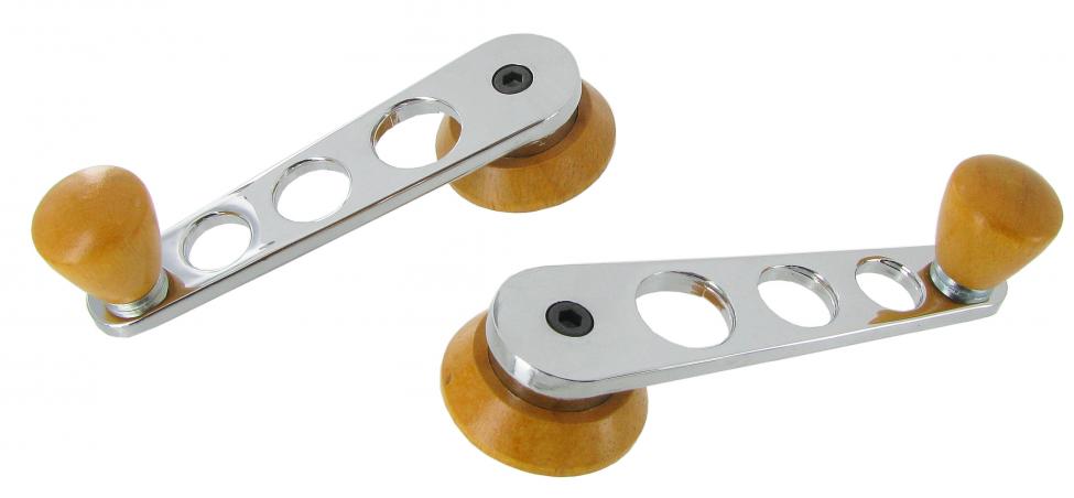 Chrom Fensterkurbel mit Holzknauf und Holzklemmring