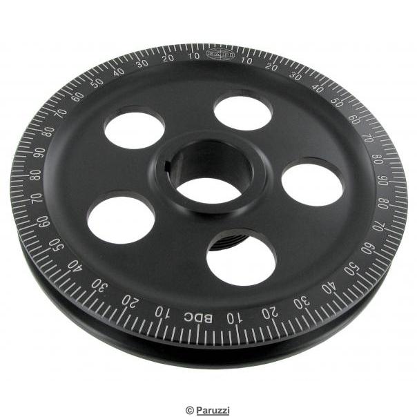 Schwarz eloxierte Aluminium-Kurbelwellenriemenscheibe mit lasergravierter Graduierung