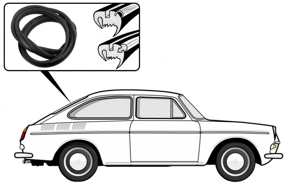 Heckfensterdichtung Deluxe mit Zierleistennut für VW Typ 3