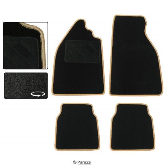 Teppichfußmatten schwarz mit beiger Naht (4-teilig)