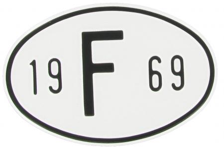 Landesplakette F 1969 – Aluminium Nationalitätszeichen für Oldtimer