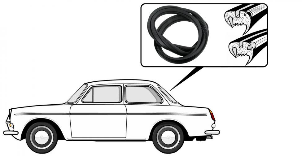 Heckfensterdichtung deluxe mit Zierleistennut für VW Typ 3