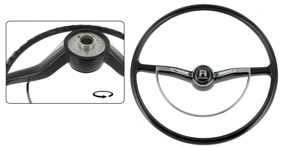 Standard Lenkrad schwarz komplett, verchromt, 1959-1971