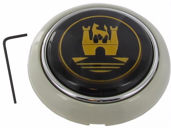 Hupenknopf Silber-Beige mit goldenem Emblem