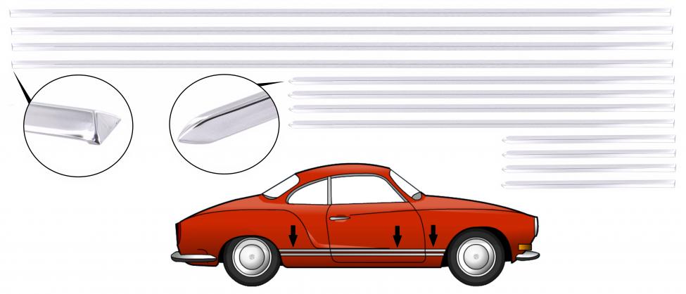 Zierleisten-Set 12-teilig Aluminium poliert für Karmann Ghia