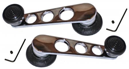 Verchromte Fensterkurbeln mit schwarzem Knopf und Druckring