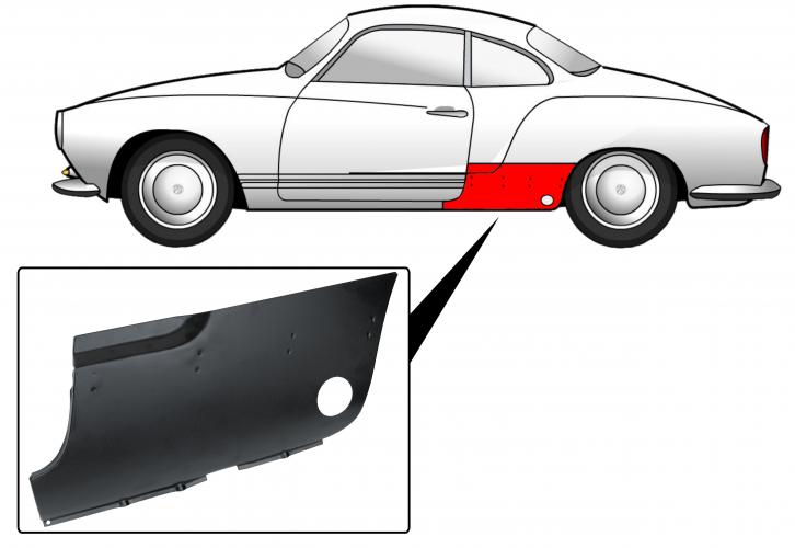 Heckkotflügel Reparaturplatte Unterseite links für Karmann Ghia