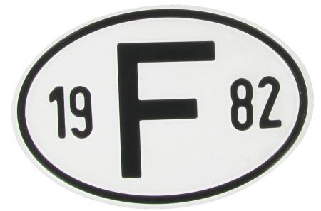 Landesplakette F 1982 – Aluminium Nationalitätsschild oval