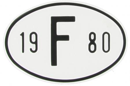 Landesplakette F 1980 – Aluminium Nationalitätszeichen für VW-Oldtimer