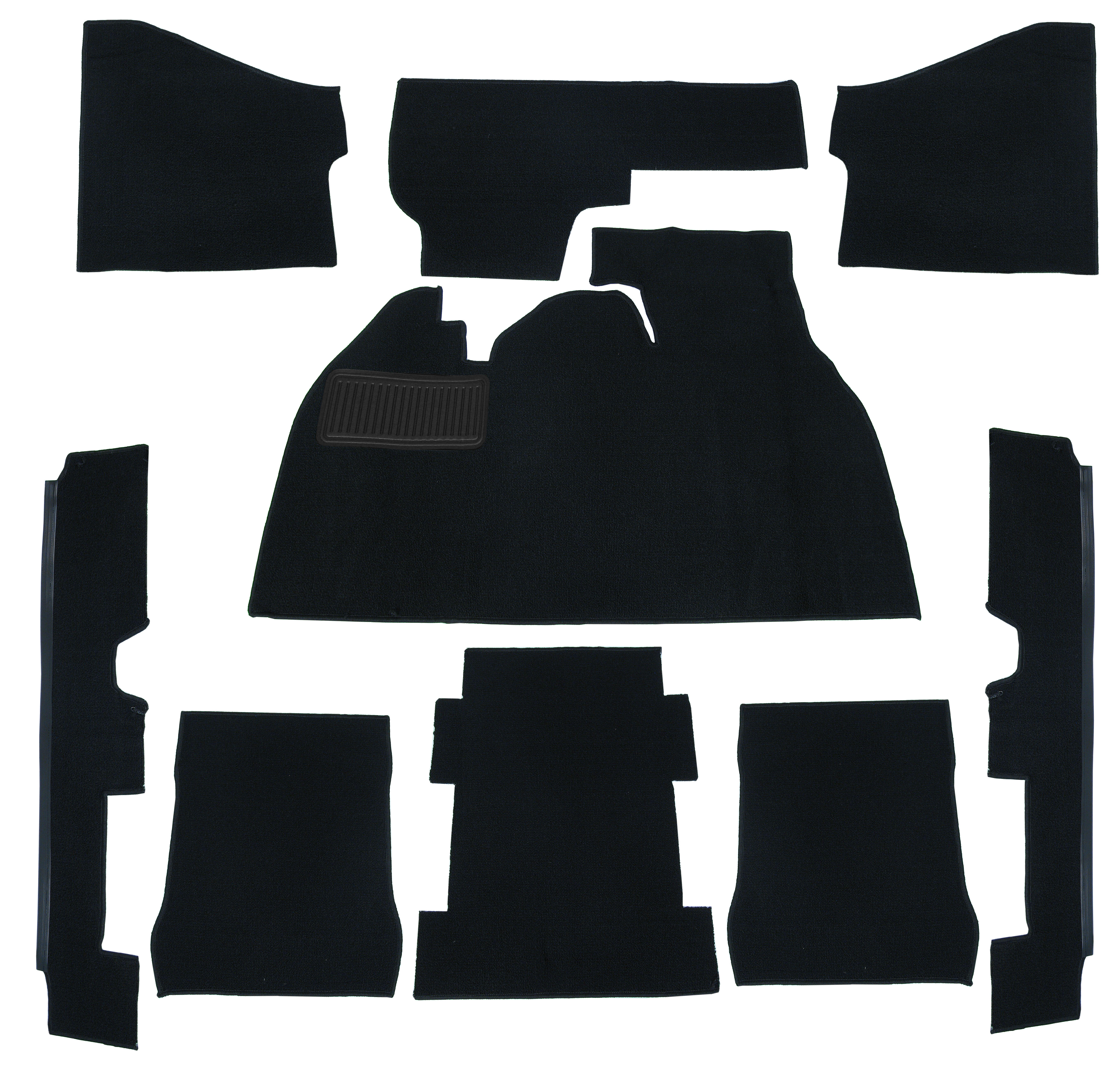 Gerippter Schlingenware Innenraum-Teppichsatz, schwarz (9-teilig)