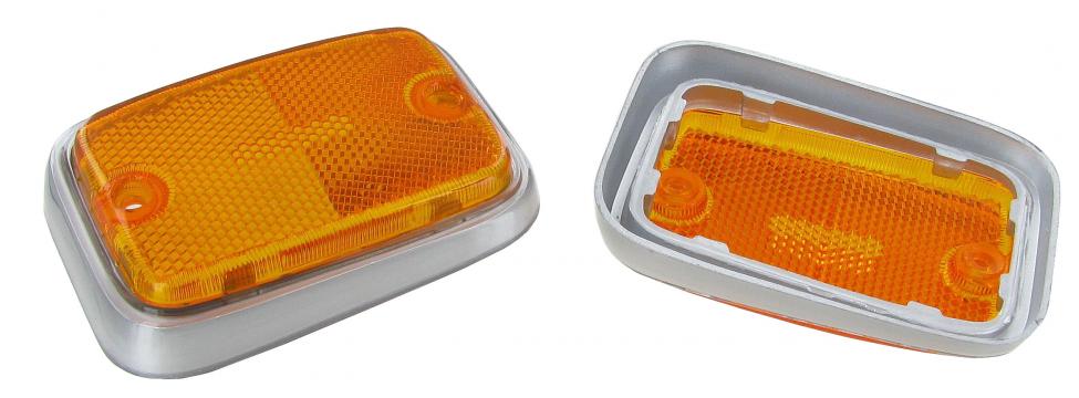 Seitenreflektor vorne Bernstein Orange mit Silberbasis