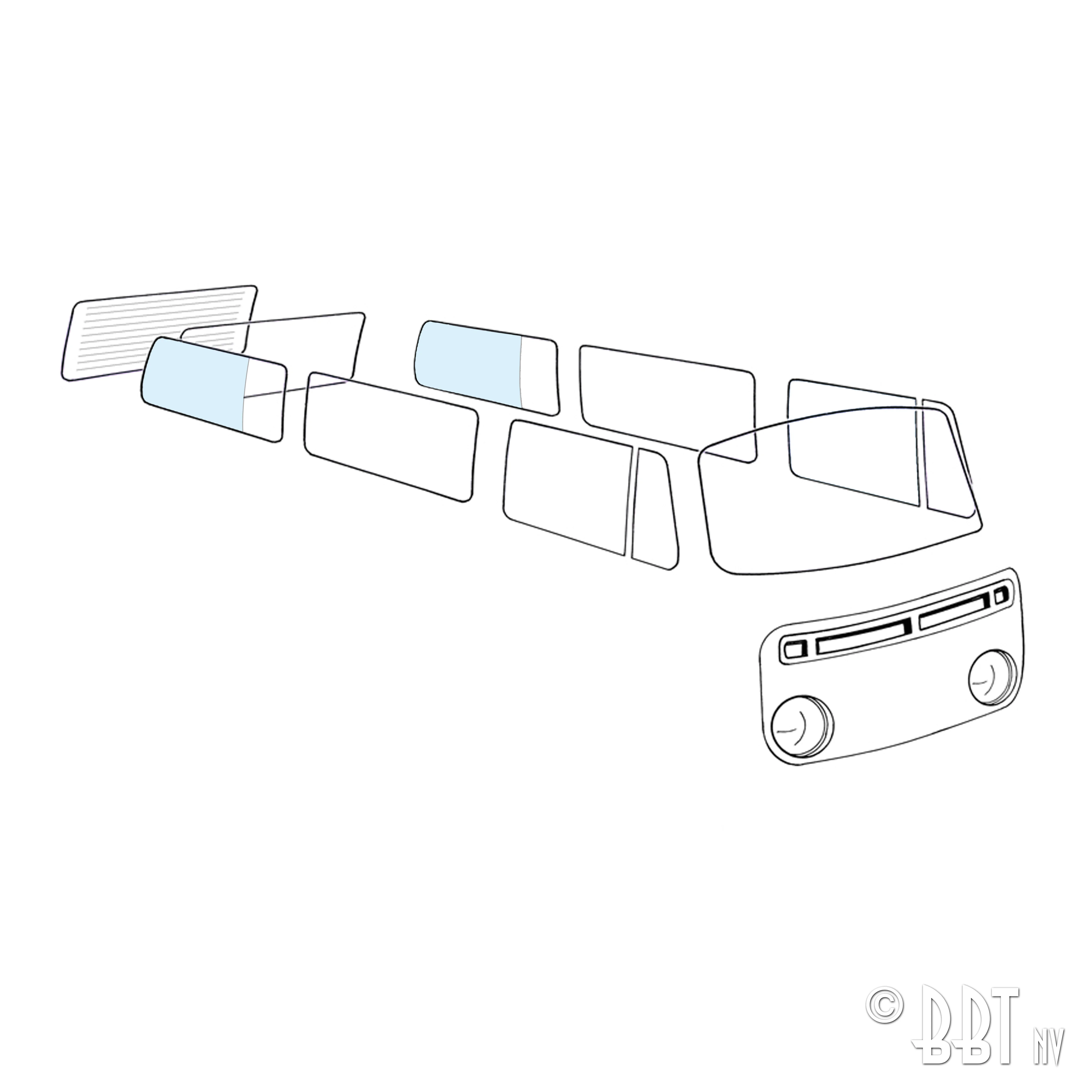Seitenfensterscheibe hinten 3/4 Bus 08/67-07/79 L/R