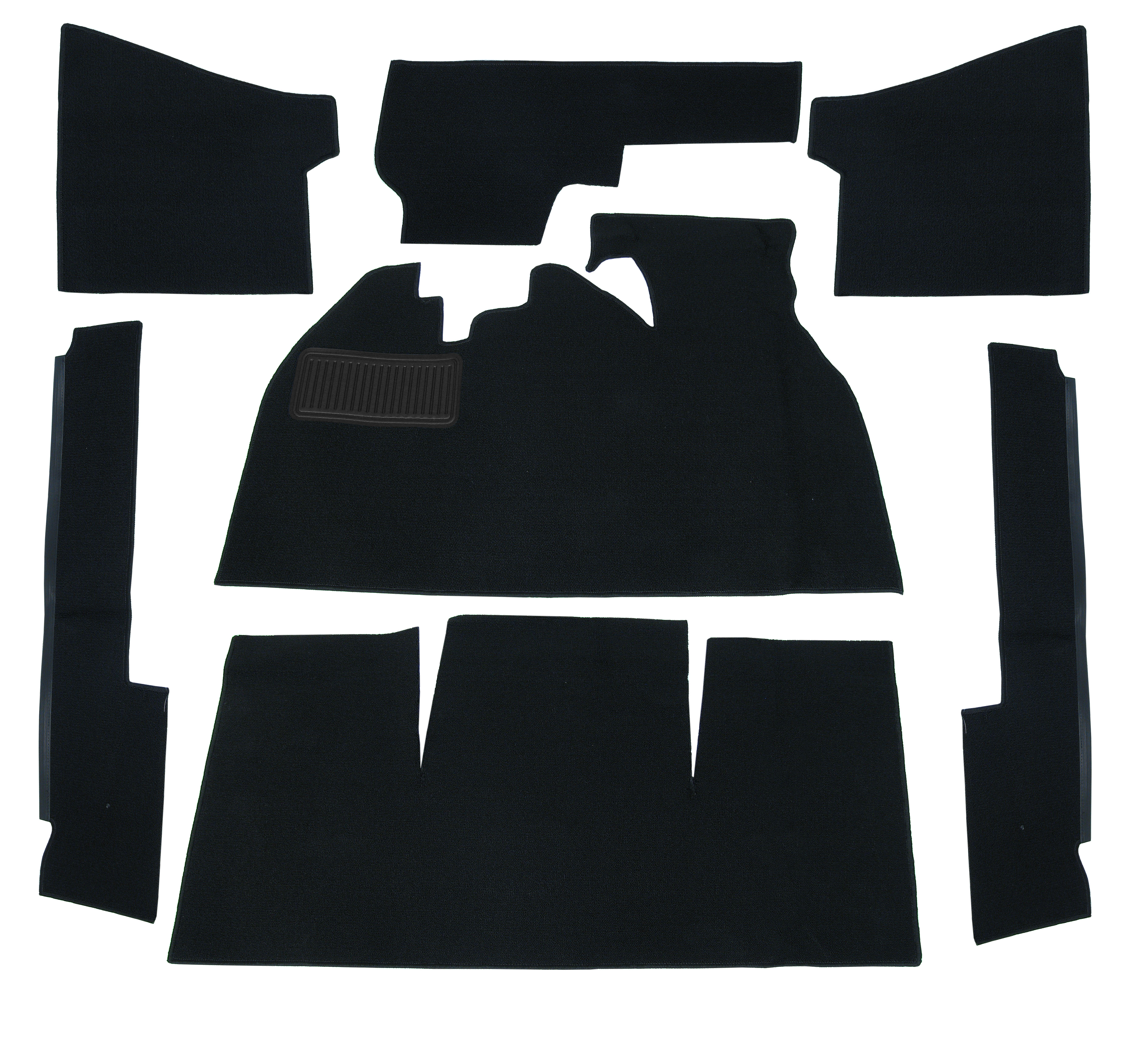 Gerippter Schlingenware Innenraum-Teppichsatz, schwarz (7-teilig)