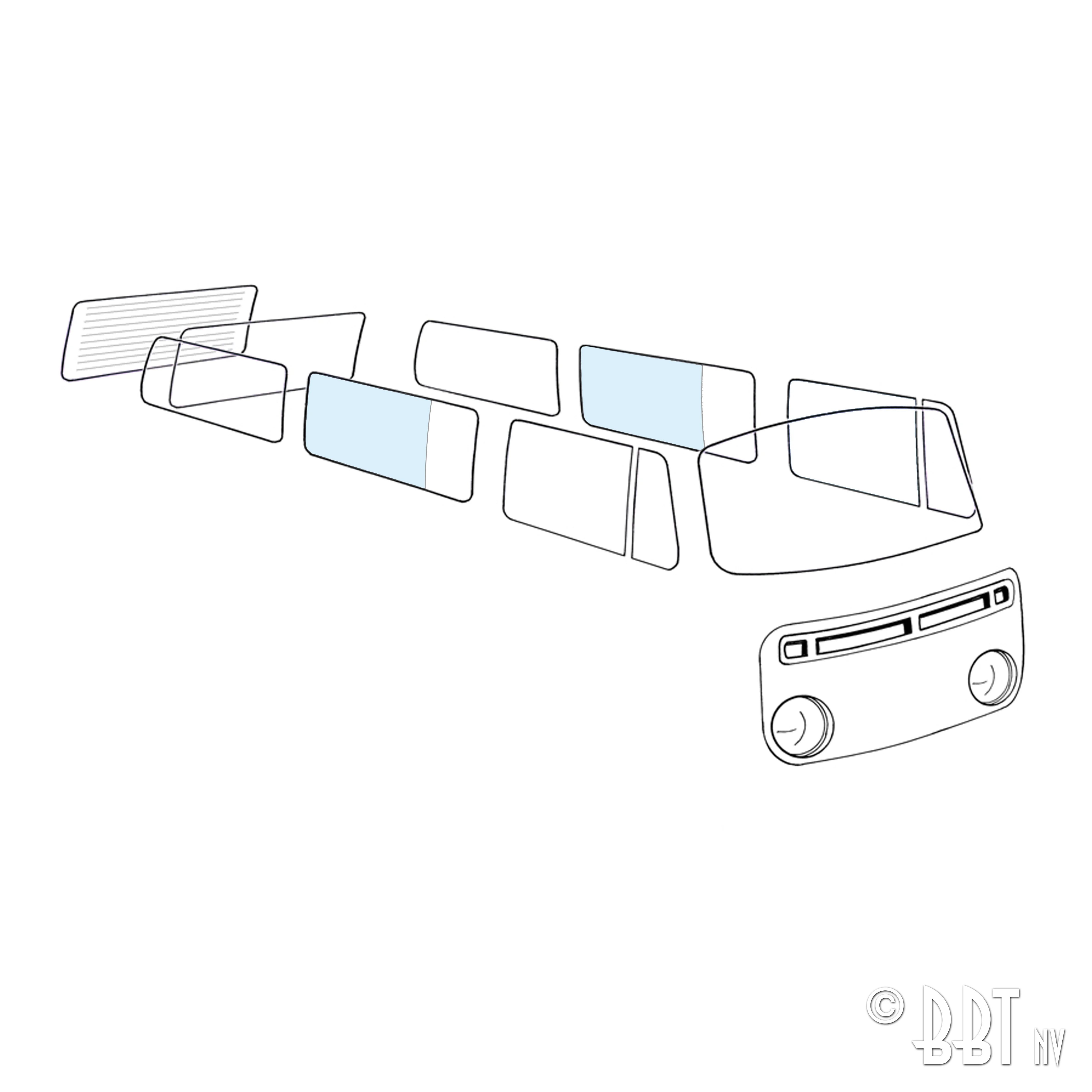 Seitenfensterscheibe Mitte 3/4 Bus 08/67-07/79 L/R