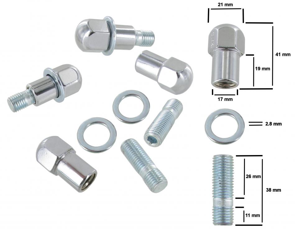 Chrom Radsicherungsmuttern M12 mit Stehbolzen und Unterlegscheiben
