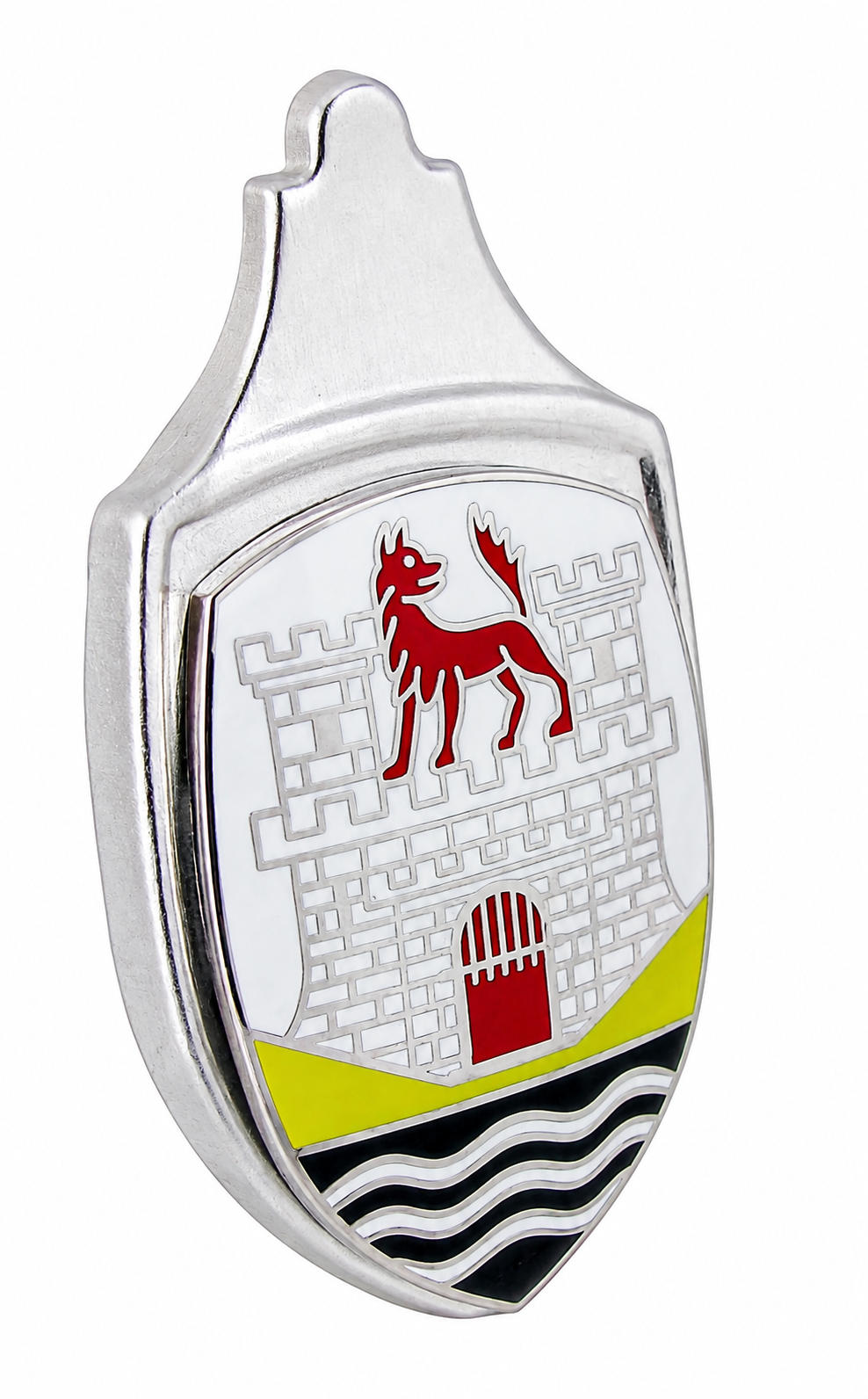 Wolfsburg Kofferraumdeckel-Emblem rot-weiß-gelb historisch