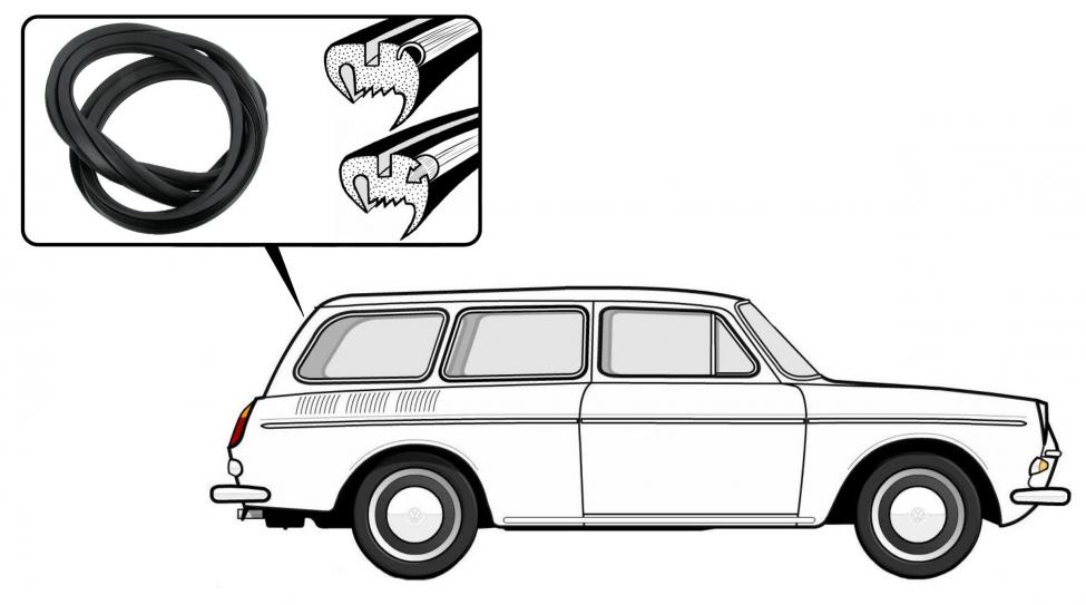 Heckfensterdichtung Deluxe mit Zierleistennut für VW Typ 3