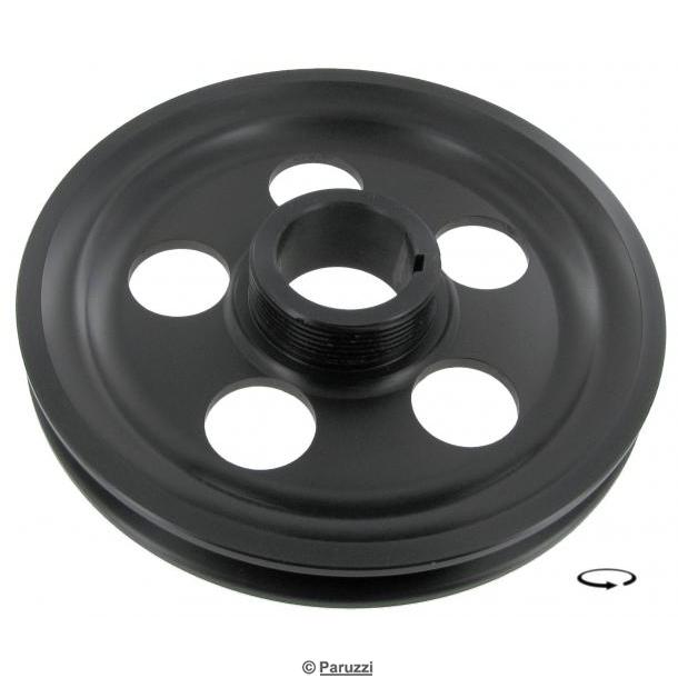 Schwarz eloxierte Aluminium-Kurbelwellenriemenscheibe mit lasergravierter Graduierung