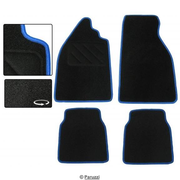 Teppichfußmatten schwarz mit blauen Nähten (4-teilig) 
