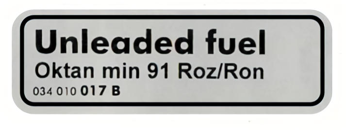 Aufkleber "Unleaded Fuel Oktan min 91 ROZ/RON" Restaurierung
